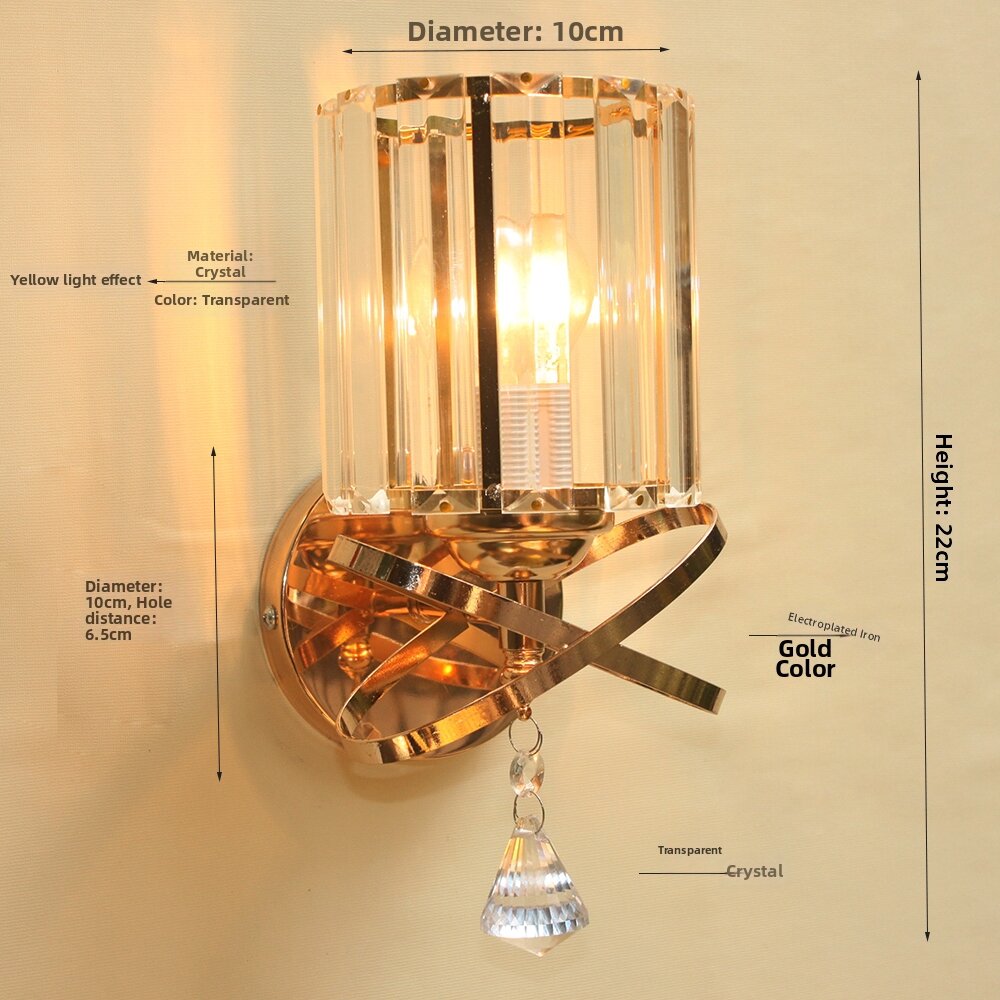 Luxury Crystal Golden Sparkling Bedroom Hallway LED Wall Lamp Nordic Simple Hotel Guest Room Energy Saving Wall Light