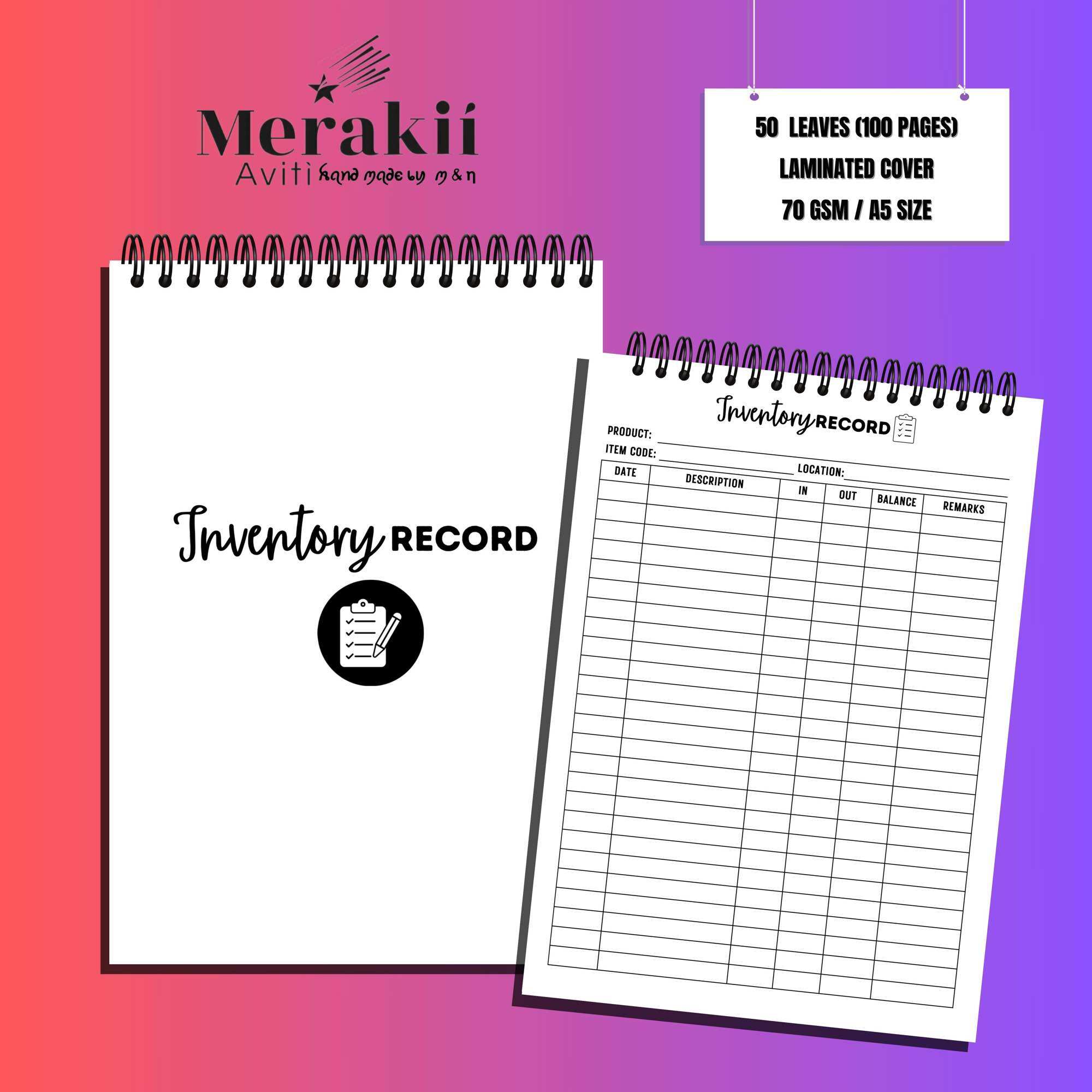INVENTORY RECORD NOTEBOOK | A5 | 50 LEAVES