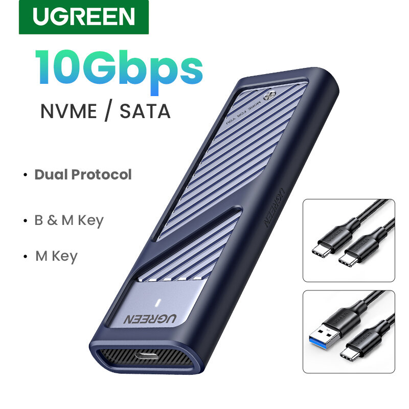 UGREEN NVMe SATA SSD Case Enclosure Adapter, 10Gbps USB Gen2, USB C  External Enclosure Supports M and M&B Keys and Size 2230 /2242 /2260 /2280 