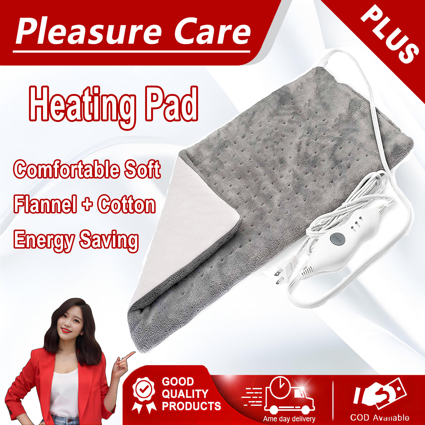 Heating Pad Hot Compress Electric 60x30CM Soft Heat For Moist Dry Pain ...