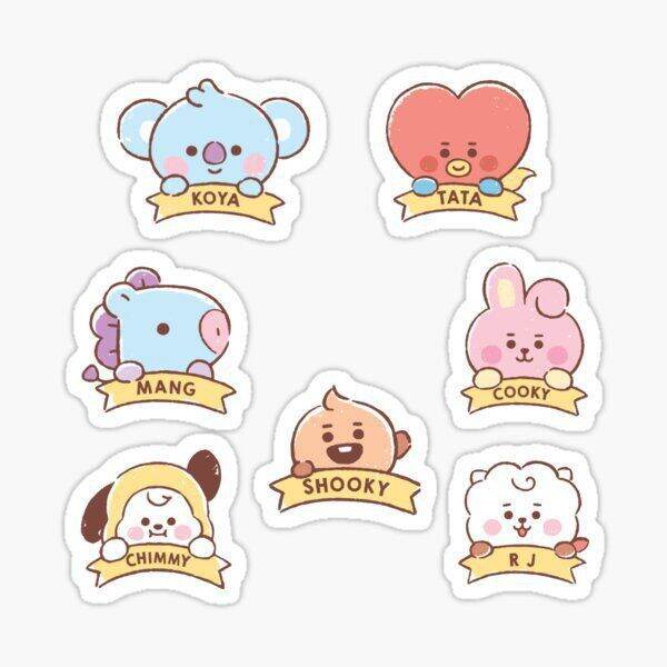 bts x bt21 cute waterproof photo stickers pack size 1 5 to 2 inches freebies cooky tata chimmy mang shooky koya rj van kpop merch kpop collectibles kpop stationery