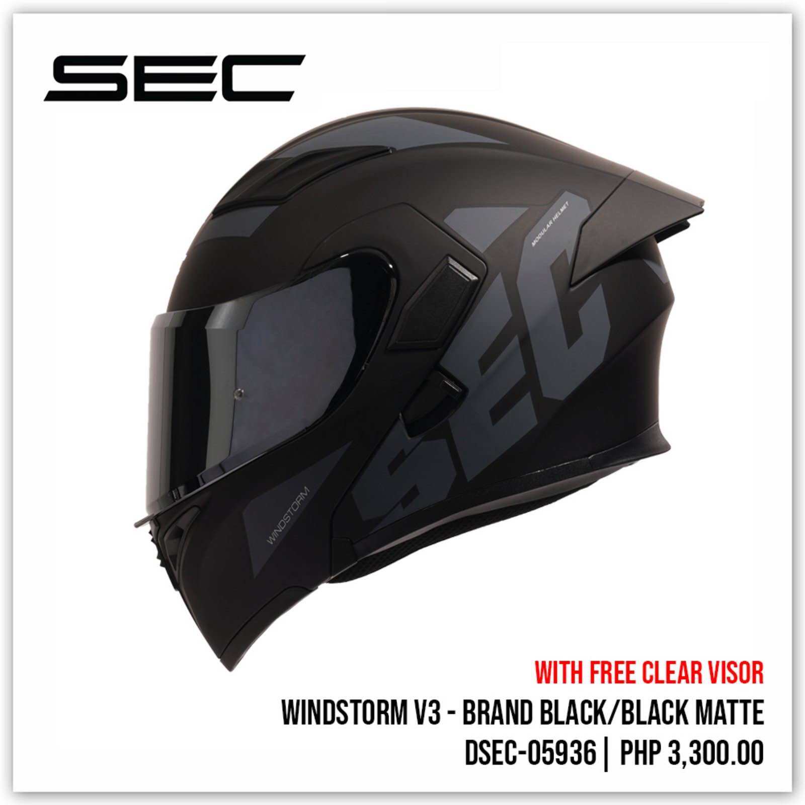 Sec Windstorm V3 Sec Helmet Modular Dual Visor 1Storm Motorcycle