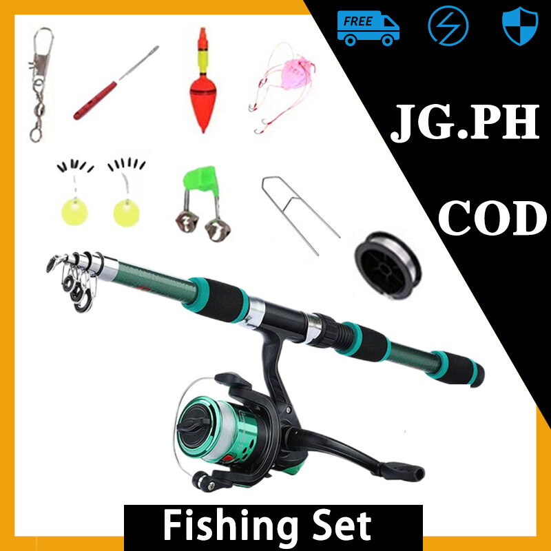 Spinning Fishing Rod Set 1.8M Glass Fiber Fishing Pole 5.2:1