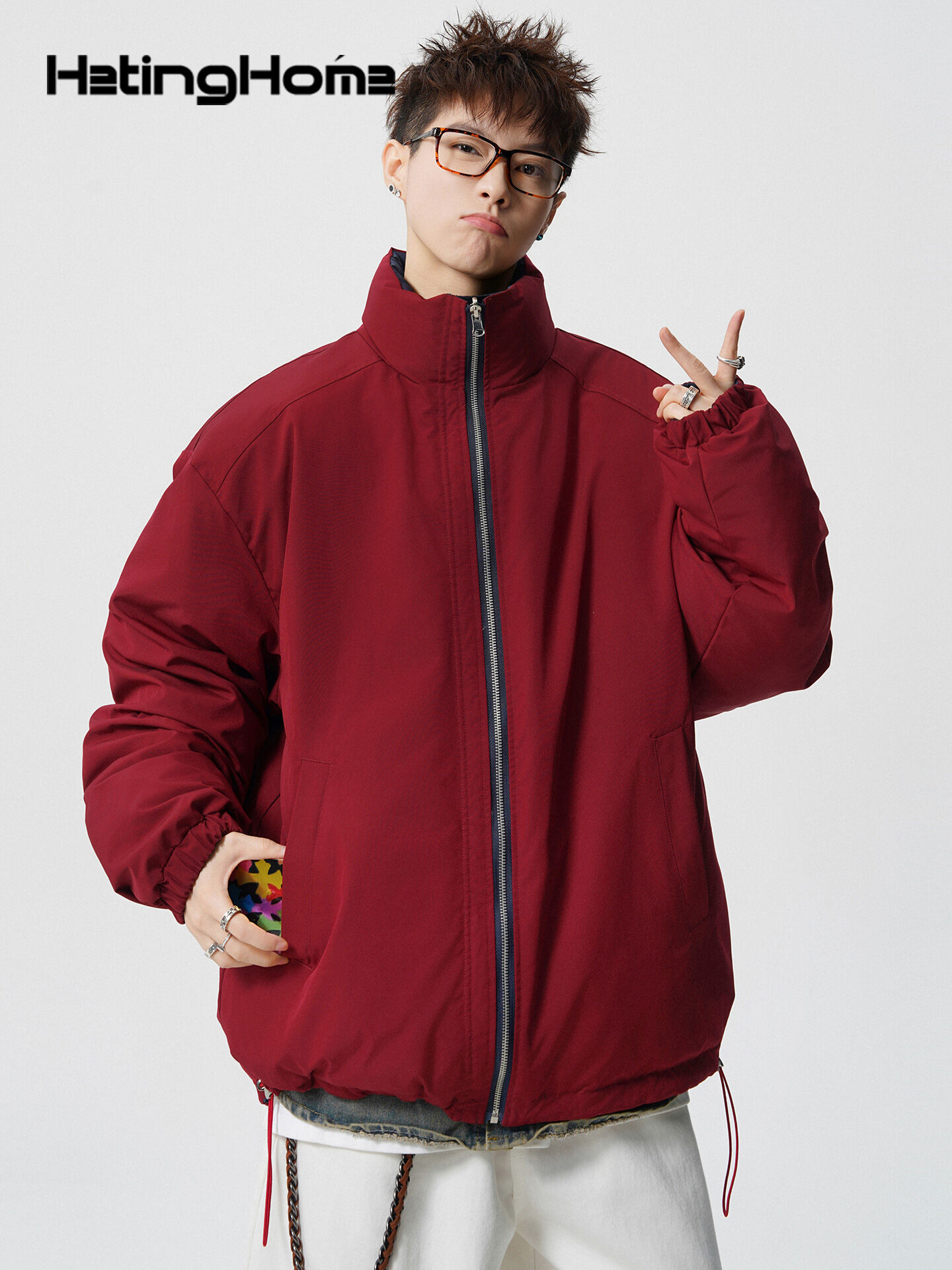 Couple Red Unisex Loose Cotton Jacket Presyo 3,849 Piso*Libreng Shipping