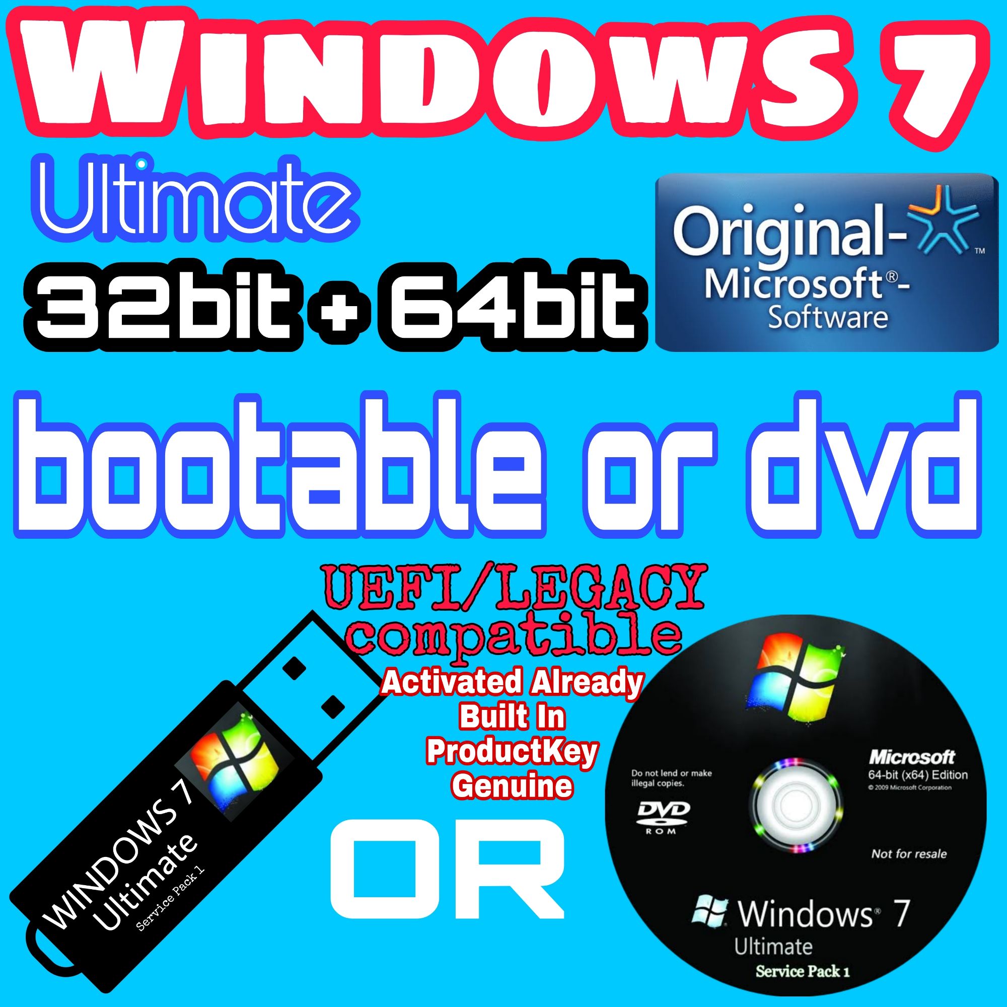 Palads fremsætte på vegne af windows 7 ultimate dvd installer usb bootable flashdrive product key oem cd  key genuine activated | Lazada PH