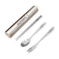 WORTHBUY | WORTHBUY Portable Cute Dinnerware Set 304 Stainless Steel Fork Spoon Chopsticks With Box Dishwasher Student Reusable Tableware