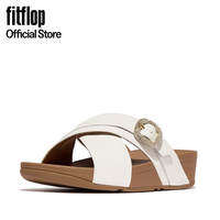 FITFLOP WOMEN LULU CRYSTAL-BUCKLE LEATHER CROSS SLIDES URBAN WHITE (HO1-194)
