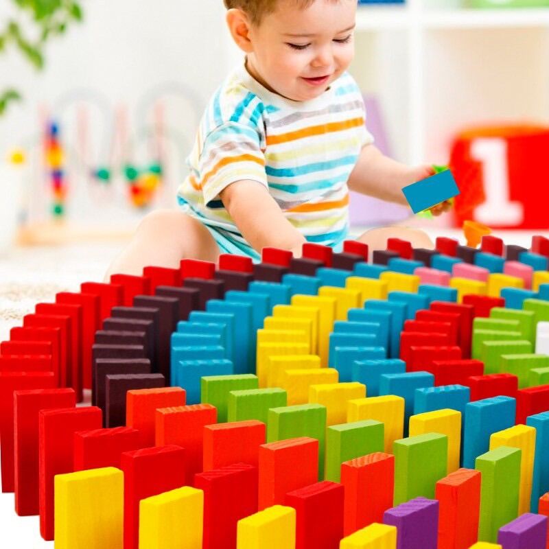 NEWCREATIVETOP Wooden Dominos Blocks Set, Kids Game Educational Play Toy,  Domino Racing Toy Game (240PCS)