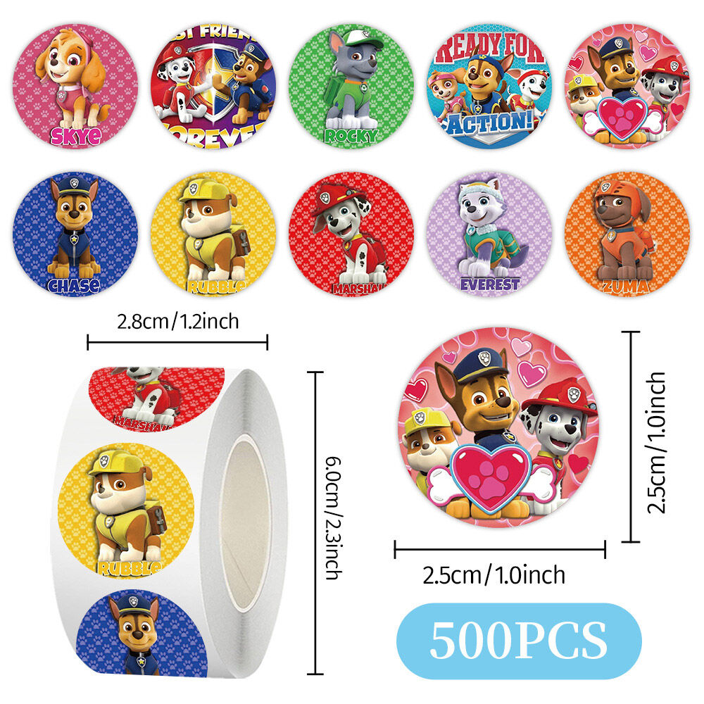 Paw Patrol | 500Pcs/Roll Anime Paw Patrol Stickers Tiger DIY Scrapbooking Phone Luggage Skateboard Waterproof