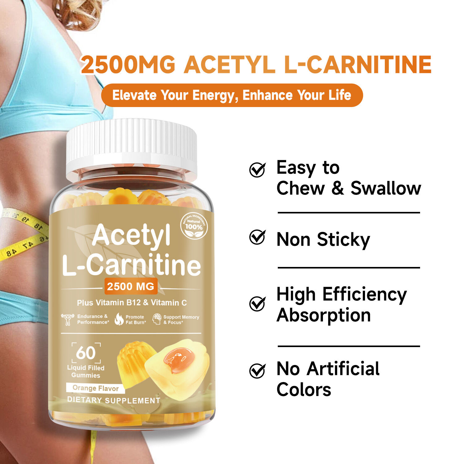 Omilay Acetyl L-Carnitine Gummies for Muscle Growth & Enhance Endurance Energy Metabolism L Carnitine Gummy Supplements