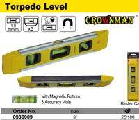 CROWNMAN Magnetic Torpedo Level 9’’ with Magnetic Bottom 3 Accuracy Vials 0936009