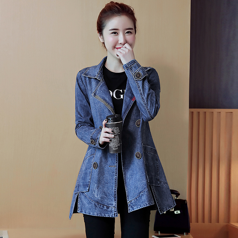 2019 Autumn New Style Jeans Coat Female Mid-length Elegant Versatile Korean Style Slimming Loose Leisure Large Size Trench Coat