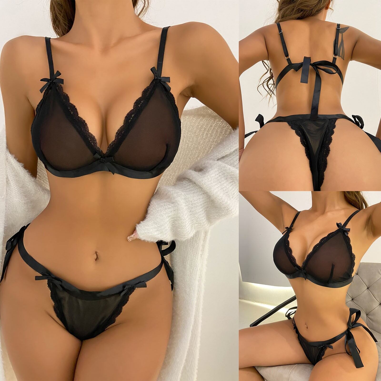 lazada sexy lingerie 5 Pack Lot Sexy Womens See Through Lace Panties Brief Bowknot Underwear  Lingerie