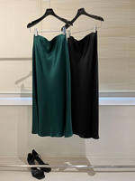 CHOEFULYN | Green Pearlized Satin Acetate Skirt Summer Mid-Length Knee-High Split Pencil Skirt