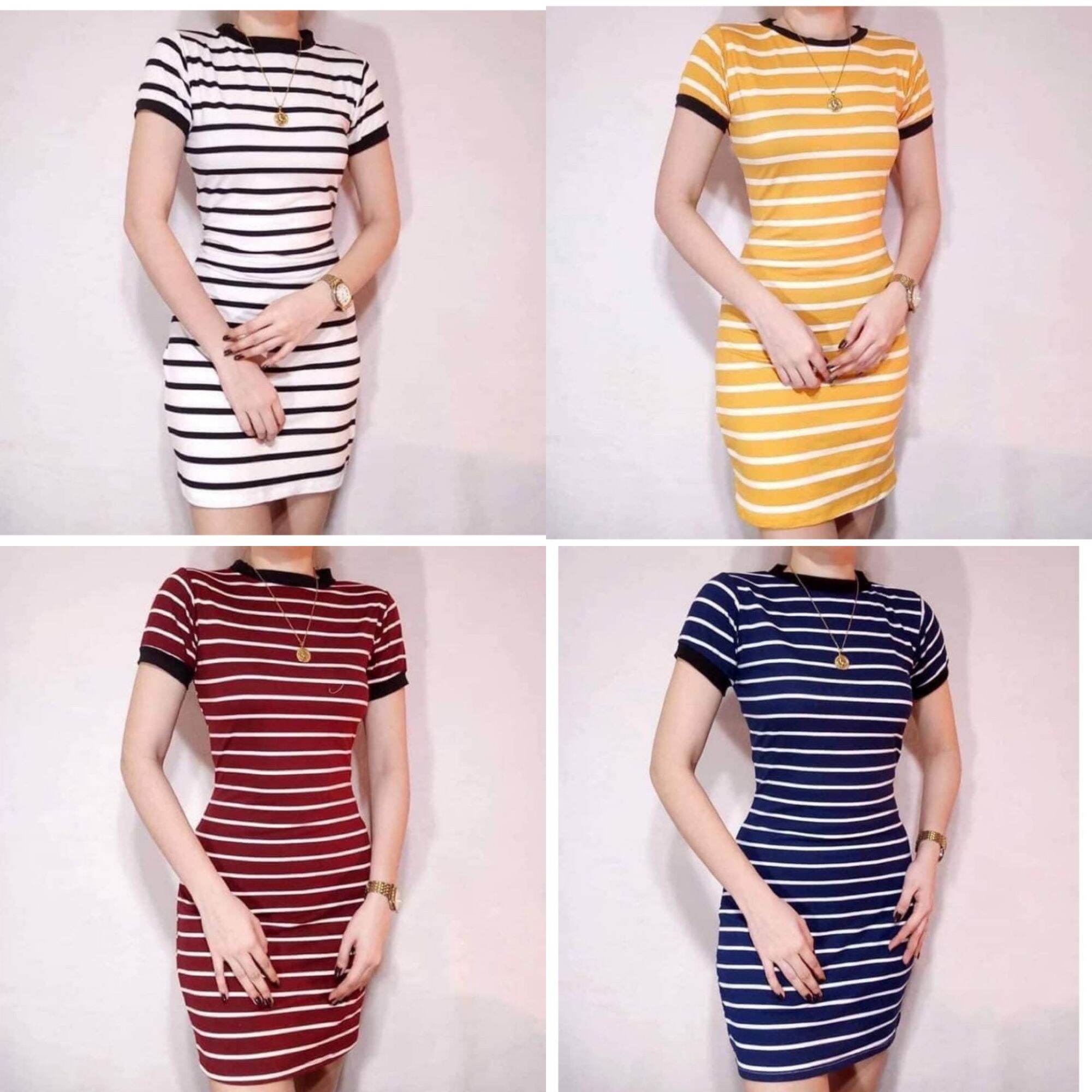 Ringer stripes body con mini dress