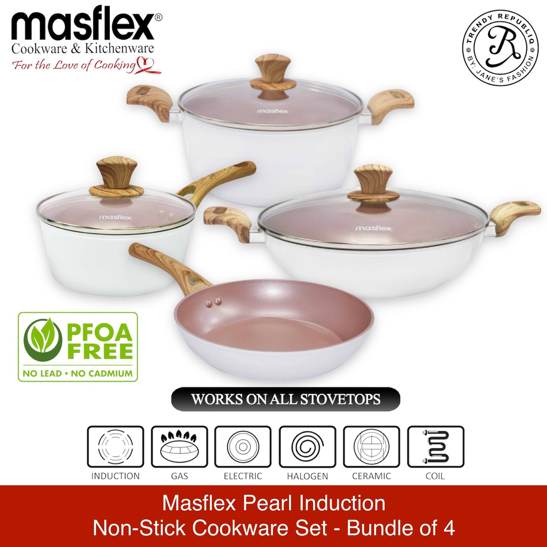 Masflex Pearl Induction Non-Stick Cookware Set - Bundle of 4 | Lazada PH