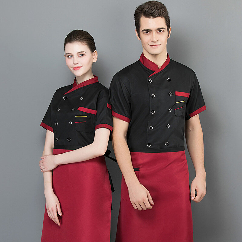 Ready Stock]Chefs Uniform Waiter Uniform Men Women Chef Uniform Short  Sleeve Chef Jacket Catering Uniform Cooking Kitchen Hotel Work Uniform  Comfortable Breathable