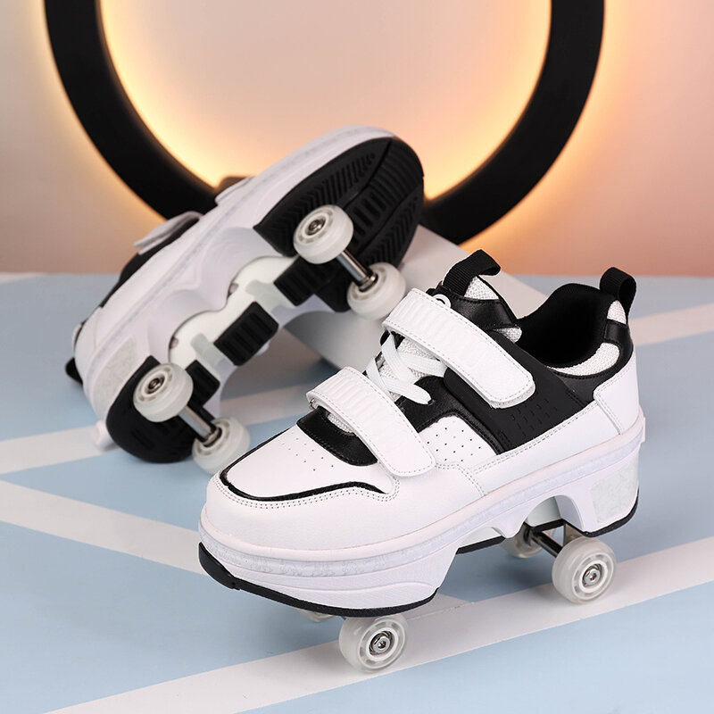 Transformable Four-Wheel Walking Shoes for Children And Adults with Double Row Skates Step-On Wheels Mobility Shoes for Students Presyo 4,588 Piso*Libreng Shipping