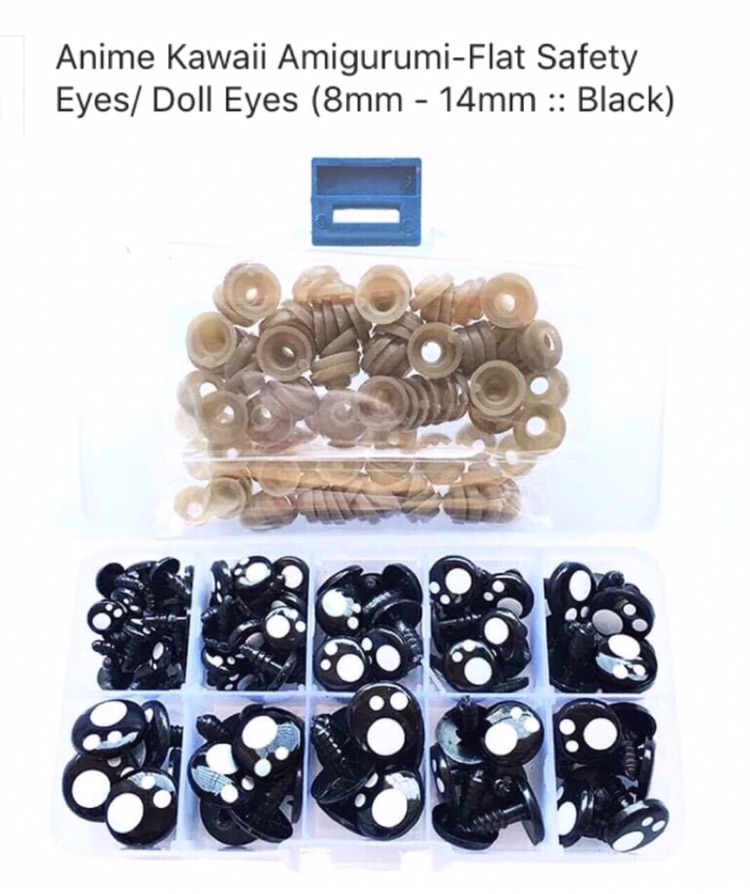 Amigurumi Anime Kawaii-Flat Safety Eyes/ Doll Eyes (8mm - 14mm :: Black)  100 pcs.