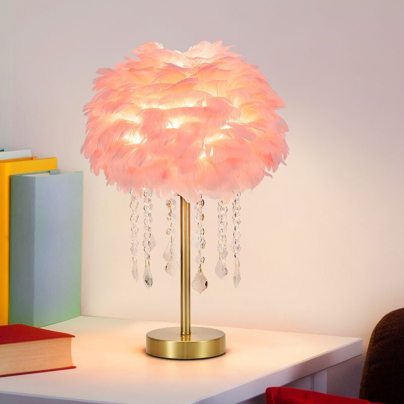 Luxury Golden Crystal Feather Romantic Bedside Lamp