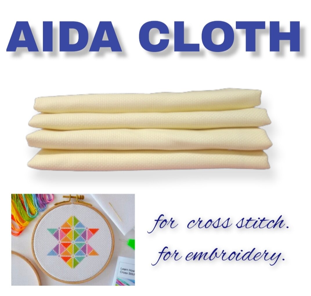 Aida Cloth < Fabric for Cross Stitch Embroidery > 14cts /11cts ; white/off  white/light blue/black