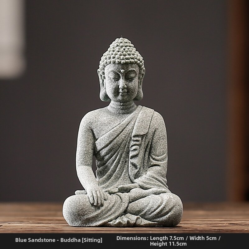 CISHUITAOQING | Buddha Statue Figurine Ash Blue Stone