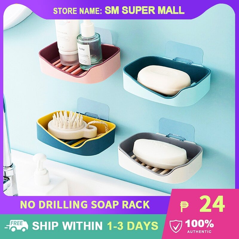 Adhesive Soap Dish,Soap Dish Multi-color Detachable Double Layer Suction  Cup Bathroom Soap Holder for Bathroom Kitchen Sink 