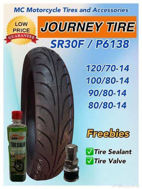 JOURNEY TIRE Size 14"(Click, Beat, Mio, any motor size 14") with Pito & Sealant, Heavy Duty