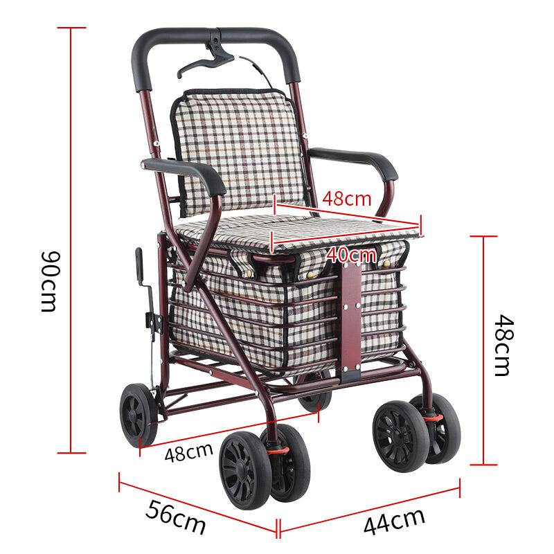 Elderly Scooter Folding Walking Shopping Cart FourWheel Portable Seat Shopping Cart Elderly