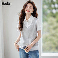 puella | Contrast Collage Stylish Work-friendly Versatile Slimming Womens Short Sleeve Shirt