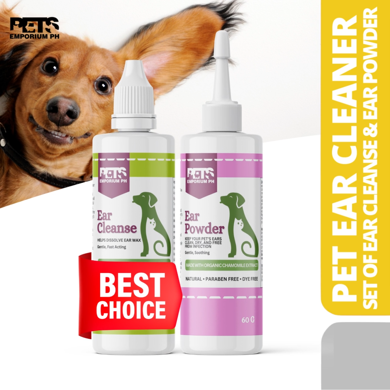 Pets Emporium Pawfect Combo Ear Cleanse Plus Ear Powder Natural Pet Ear Cleaner for Dogs and Cats Pet Ear Set Pet Ear Excess Hair Plucking Powder Pet Ear Hair Removal Powder Cat Dog Ear Care Pet