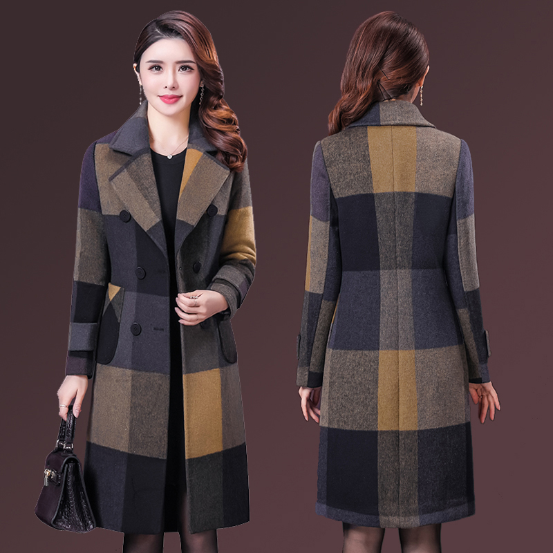 Wide Lady Autumn and Winter Cashmere Woolen Coat Middle-Aged Fat Mother Clothes Thickened Mid-Length Western Style Noble Coat Women's Clothes