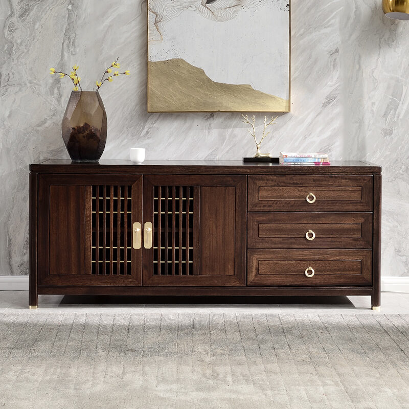 Solid Wood Ebony High TV 1.6 M Living Room Storage