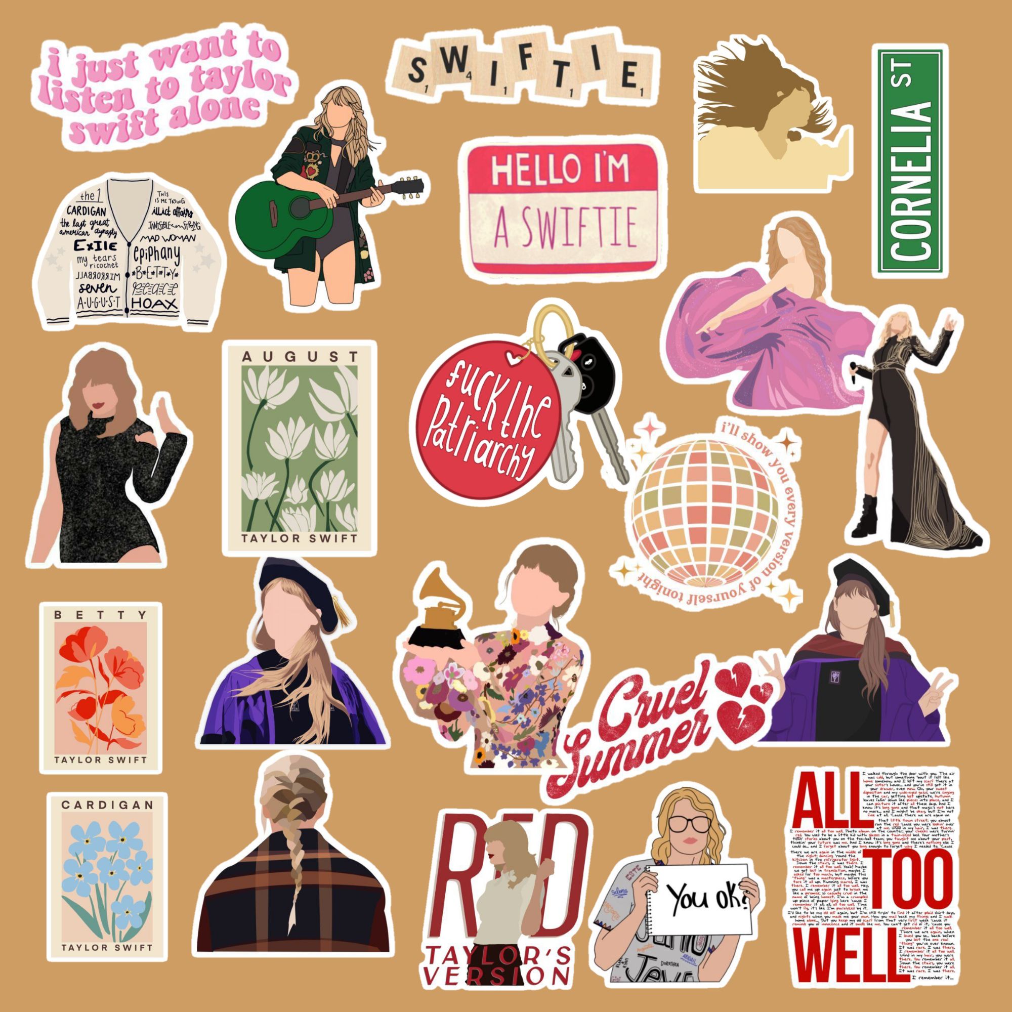 100 Swiftie Stickers Taylor Swift Waterproof Vinyl Stickers