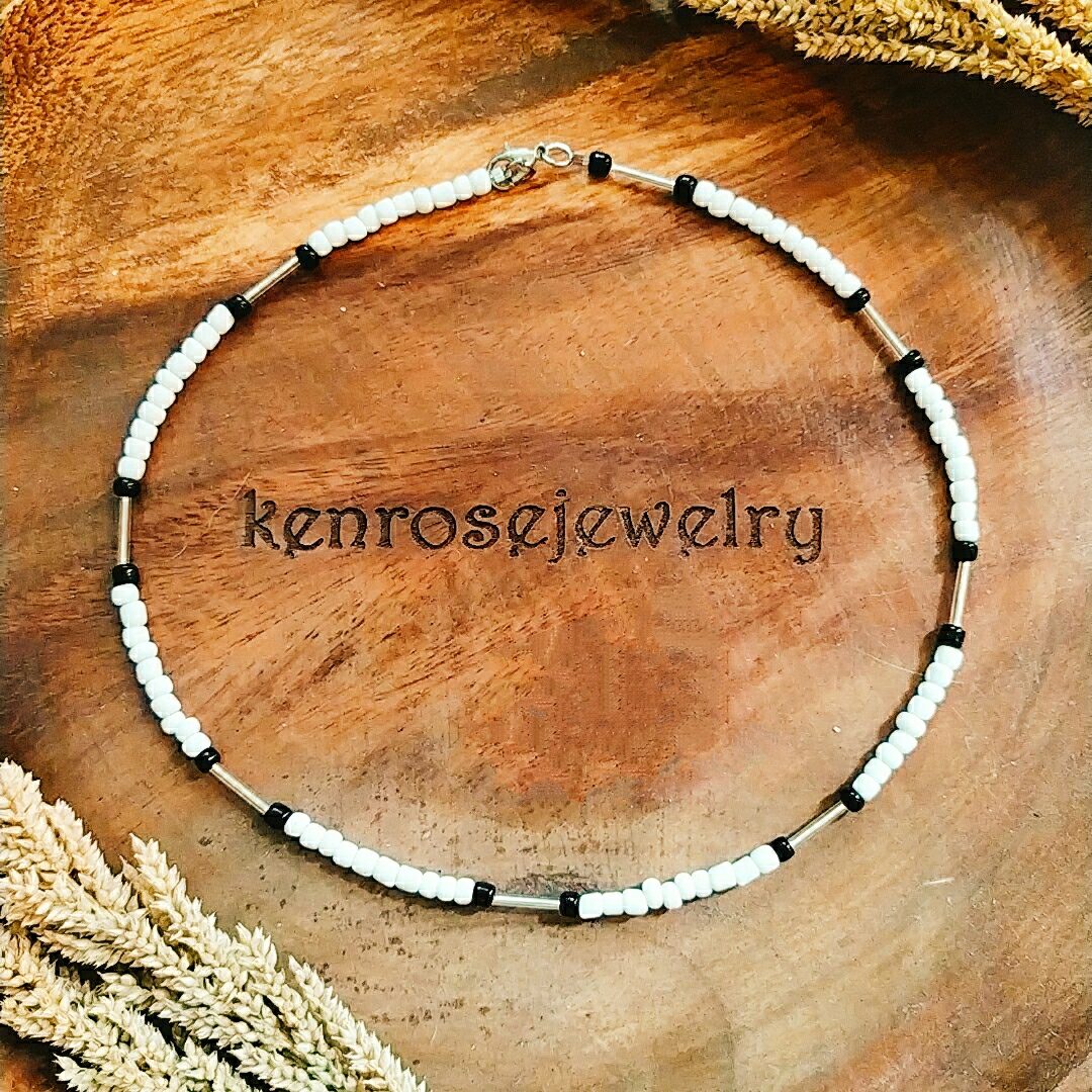 Seed bead necklace for men and women choker necklace for men and women  BLACK AND WHITE BAR BEAD