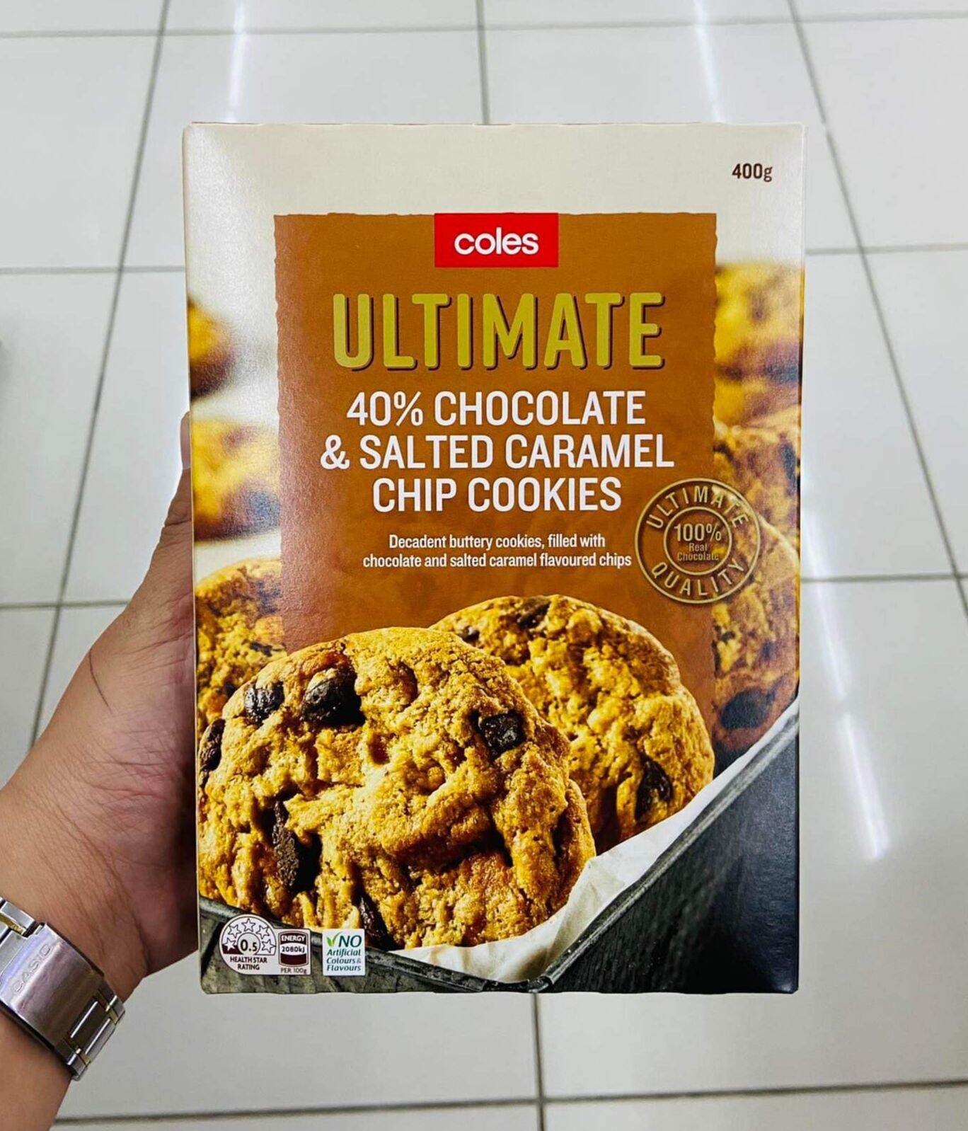 Coles Ultimate 40 20 Triple Chocolate Chip Cookies & Salted Caramel
