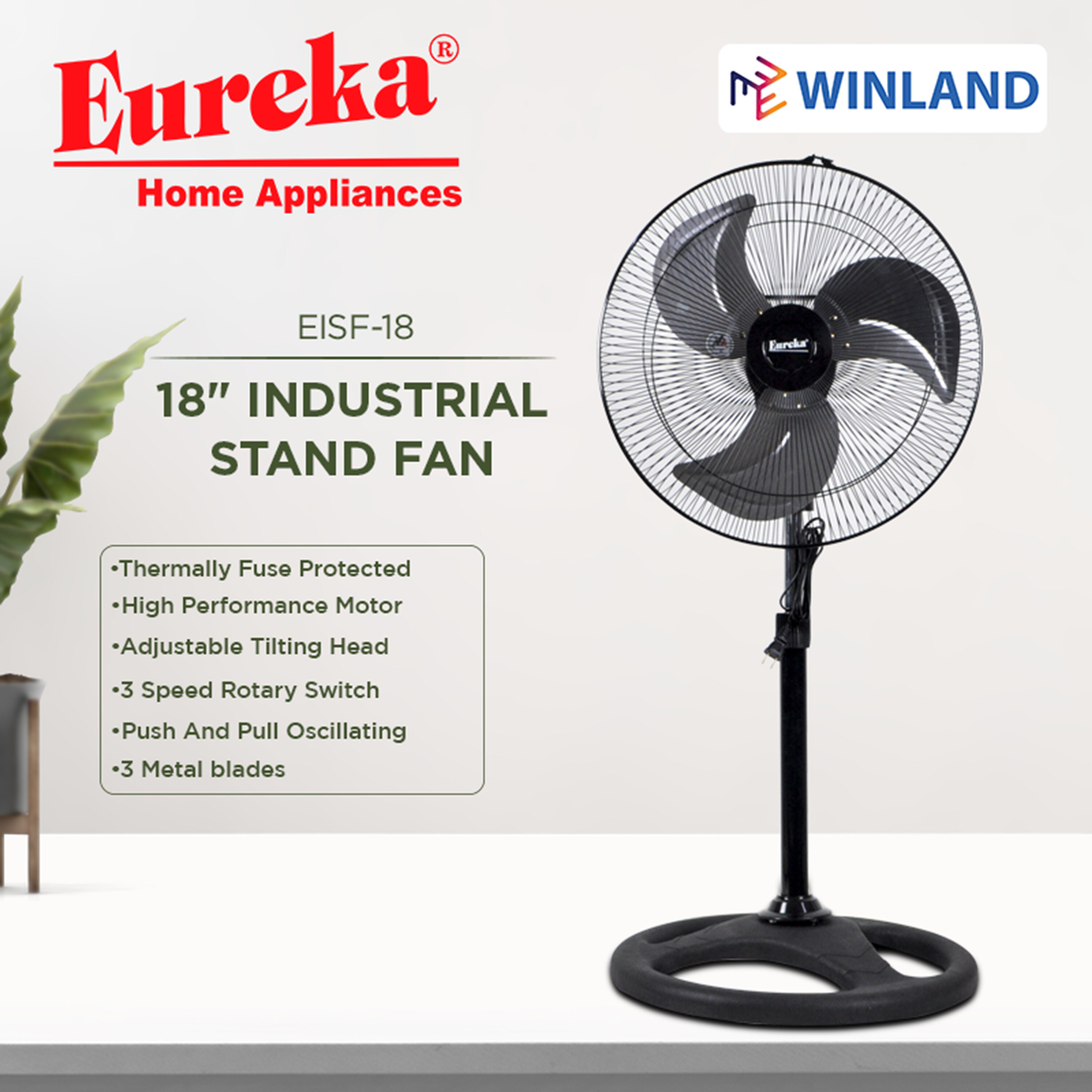 Eureka by Winland 18" Stand Fan | Electric Fan 70w EISF-18