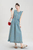 Nurture One | Blue Retro Floral Pattern A-line Dress Small Size Accentuating Waist