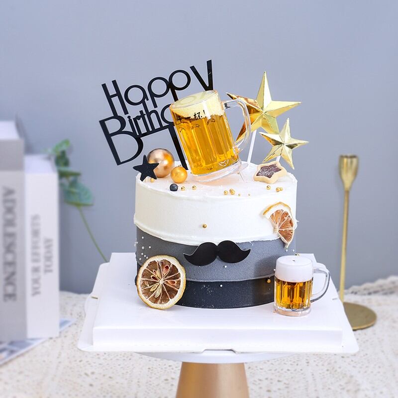 Creative Beer Mug Model Cake Decoration for Dads Birthday Party