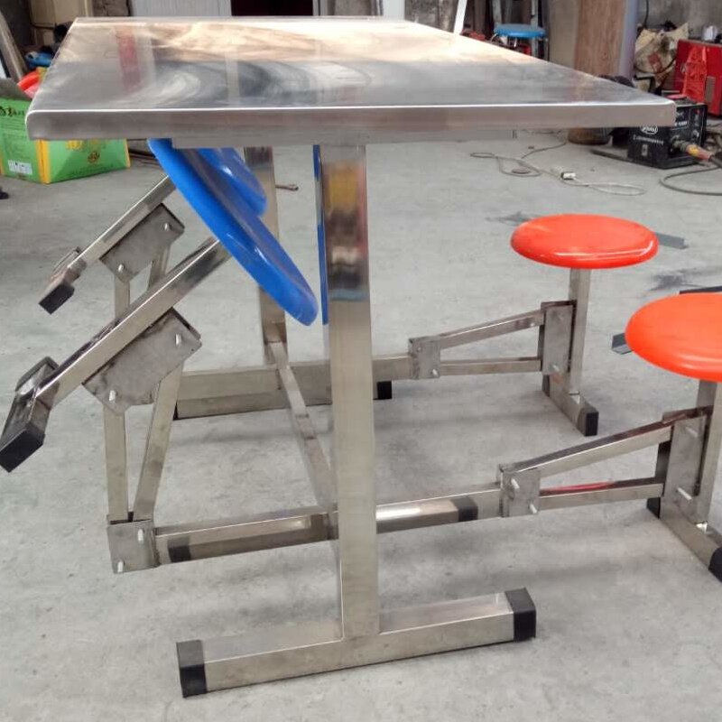Stainless Steel Canteen Dining Table and Chair 4-Person Split Stool