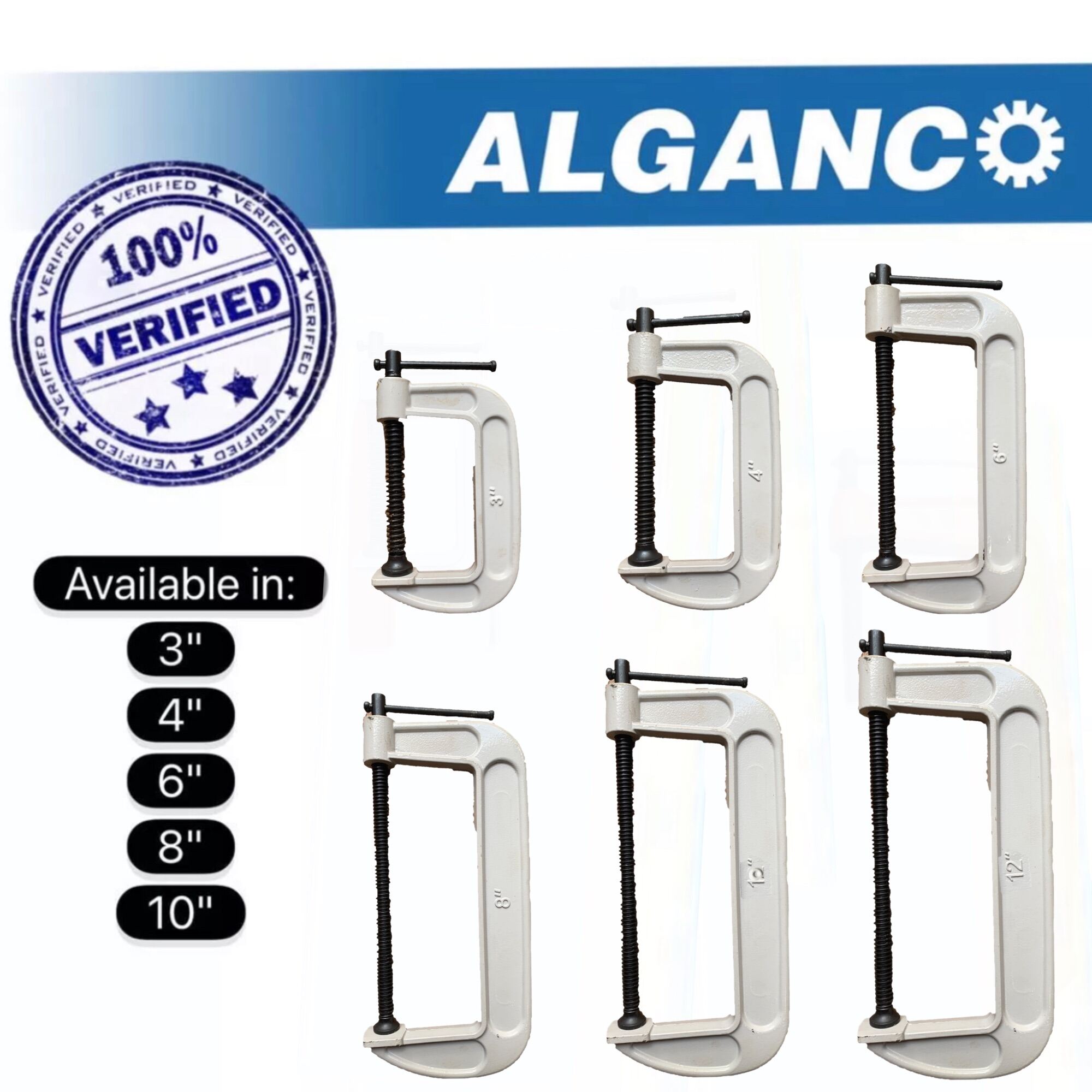 Alganco Aluminum C Clamp G Clamp 3" 4" 6" 8" 10" 12" (6 sizes to choose