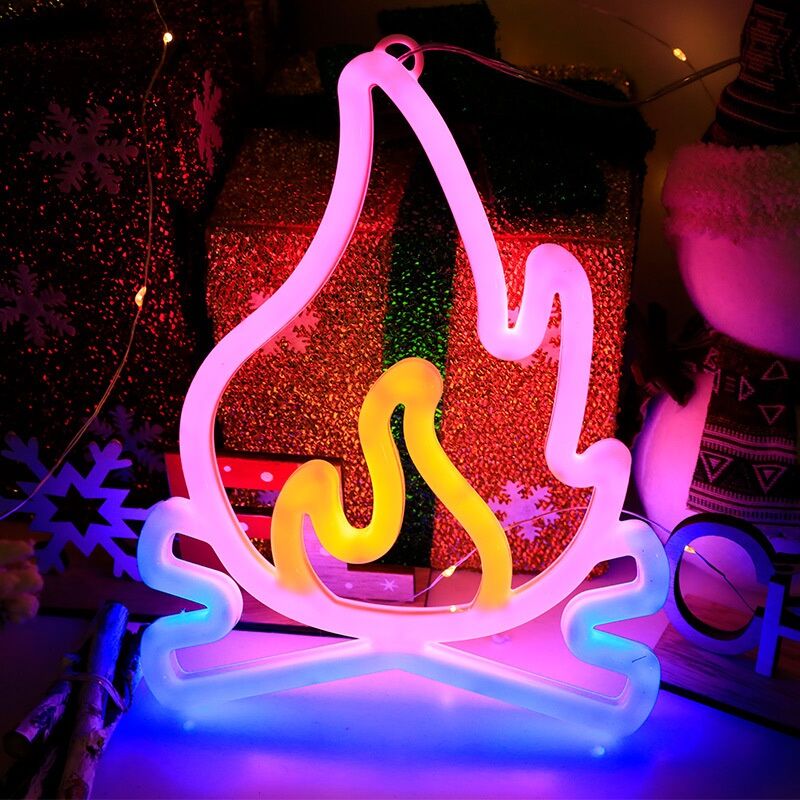 Flame Shaped Neon Signs w Base,LED Light,Atmosphere Lighting for Wall,Night Lamp for Birthday,Party,E-sports Room,Decoration. 