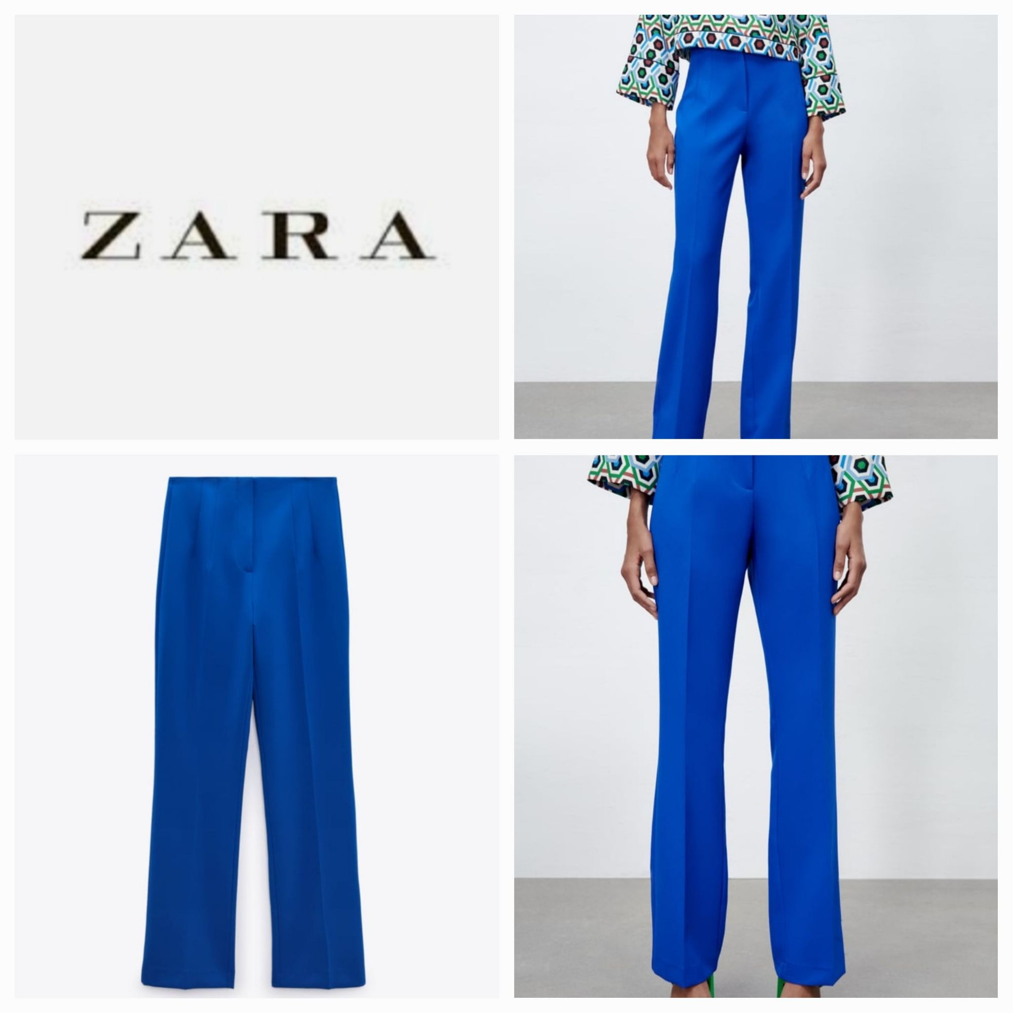 Authentic Zara Royal Blue High-Rise Flared Trousers - Extra Large