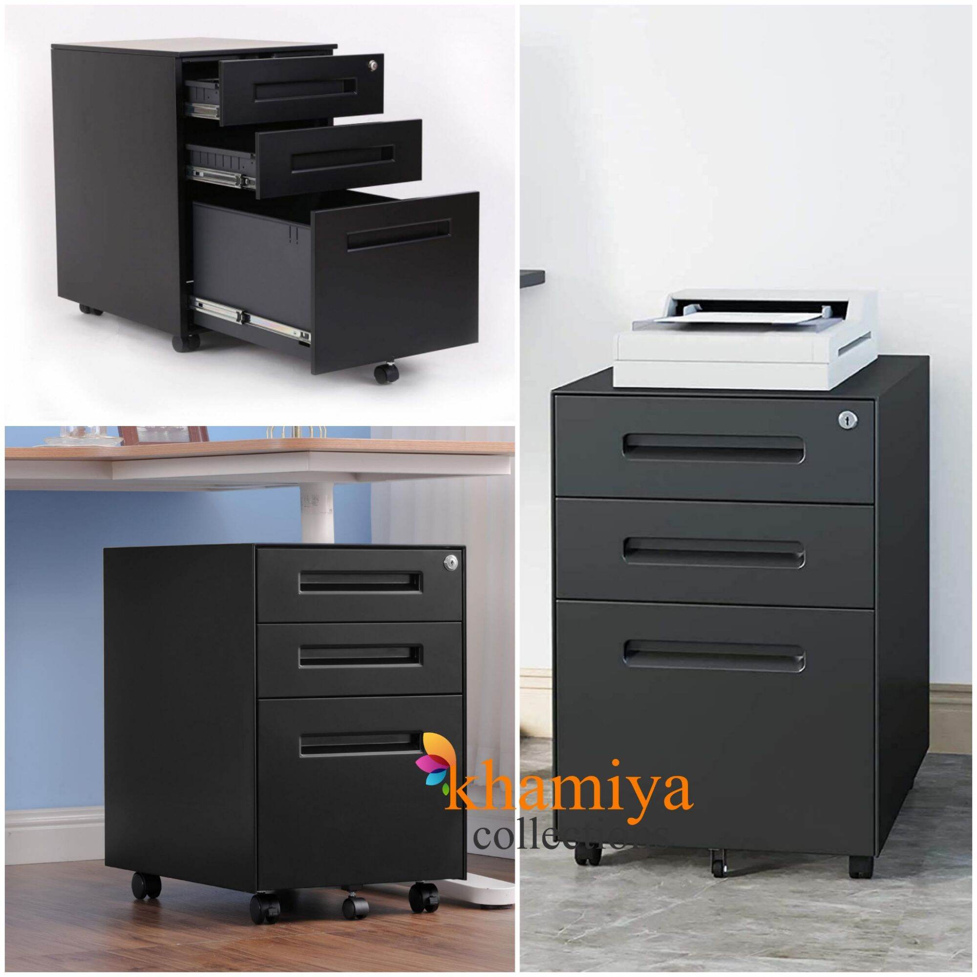 Black All Metal Mobile Pedestal Office Drawer, File