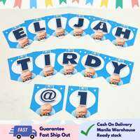 Partify BOSS BABY Theme Customizable Happy Birthday Banner with Name Personalized Letter Banner with Free String Custom Bunting Backdrop Wall Decoration for Kids Boys Girls Party