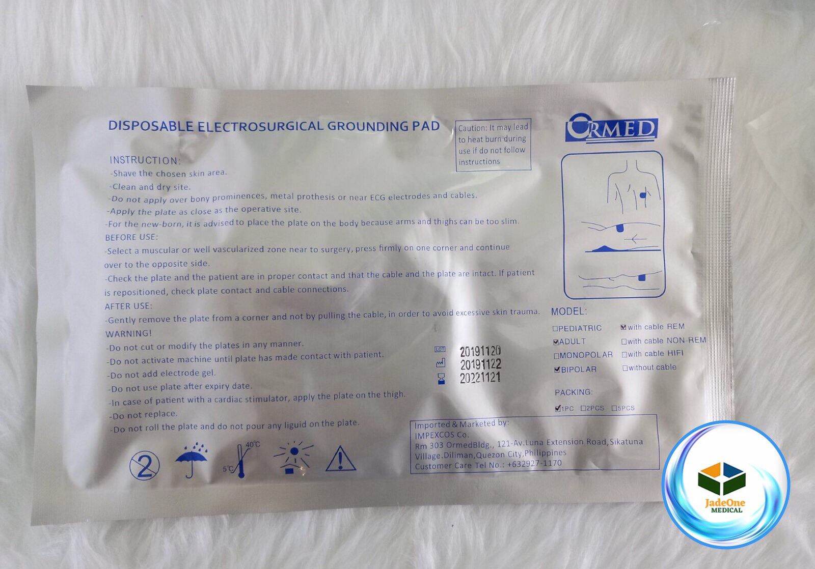 ORMED Disposable Electrosurgical Grounding Pad/ Cautery Pad(Adult