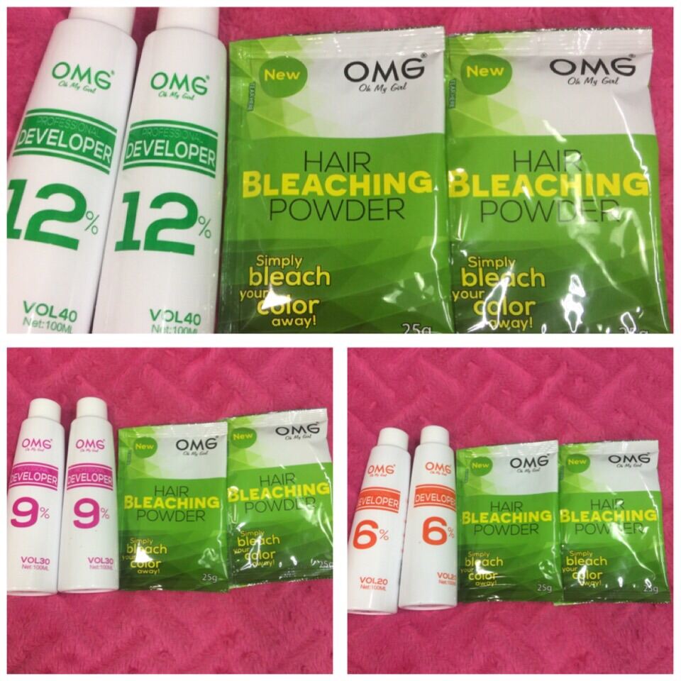 2 pcs Omg bleaching powder and 2 pcs 100 ml oxidizer