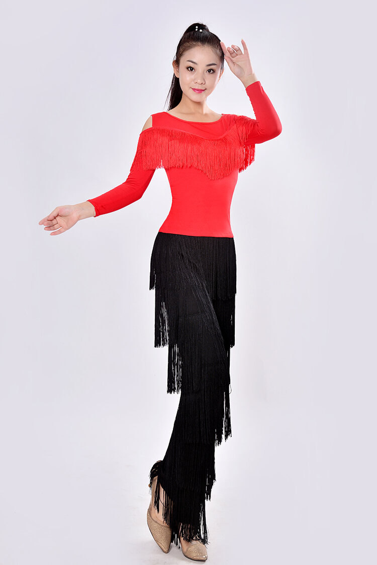 Latin Dance Tassel Pants Suit Adult Female Ballroom Dance Cha