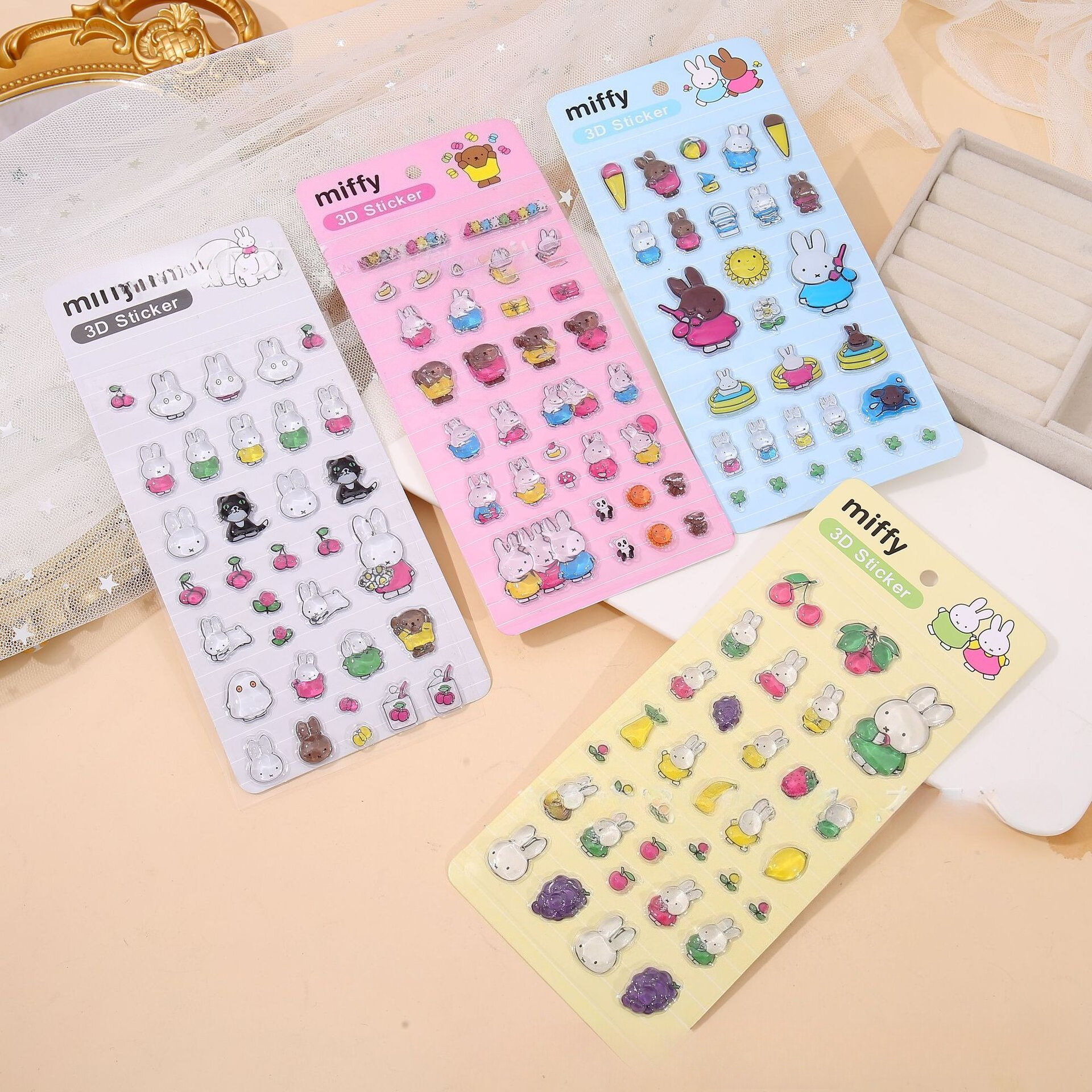 3D Miffy Rabbit Kawaii Stickers Transparent Jelly Crystal Cute Decals Cartoon Anime for DIY Notebook Phone DIY Sticker Toy