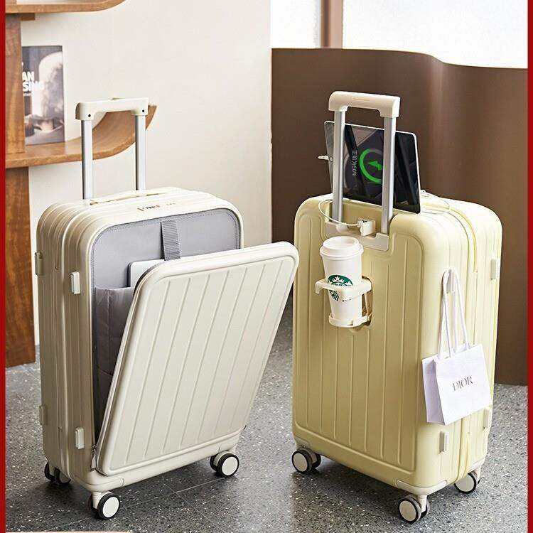 Multifunctional Front Opening Luggage Box with Charging Port Carry-On Suitcase Travel Bag Polyester Material Male Gender Presyo 2,850 Piso*Libreng Shipping